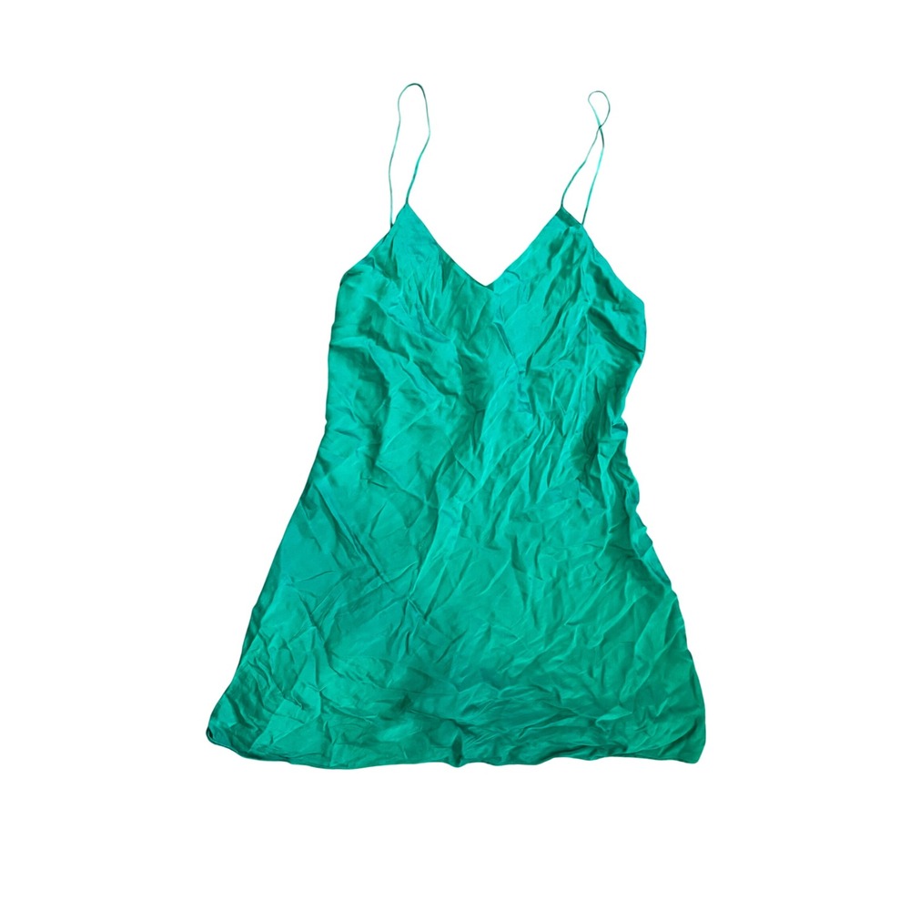 Victoria's Secret Silk Gold Tag Slip Mini Dress Green Spaghetti‎ Strap Size S